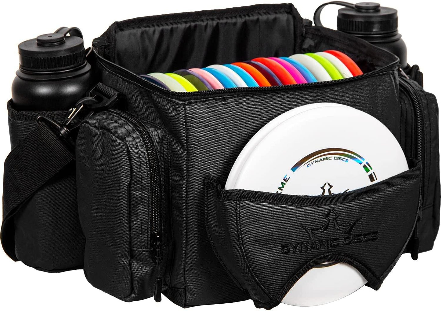 Dynamic Discs Soldier Disc Golf Bag | 18+ Disc Capacity | On-Deck Putter Pocket | Two Storage Pockets | Two Water Bottle Holders | Adjustable Padded Shoulder Strap Included